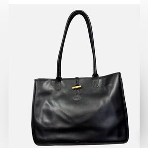Longchamp Black Leather 90s Tote Shoulder Bag